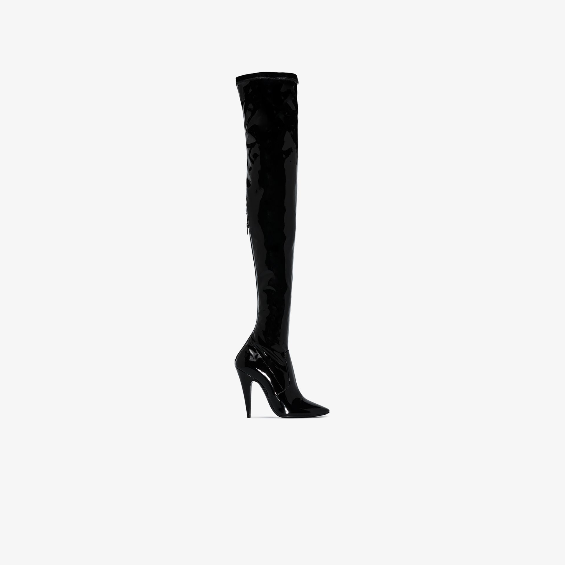 black patent leather thigh high boots