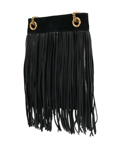 Saint Laurent Borsa a spalla con frange nero | MODES