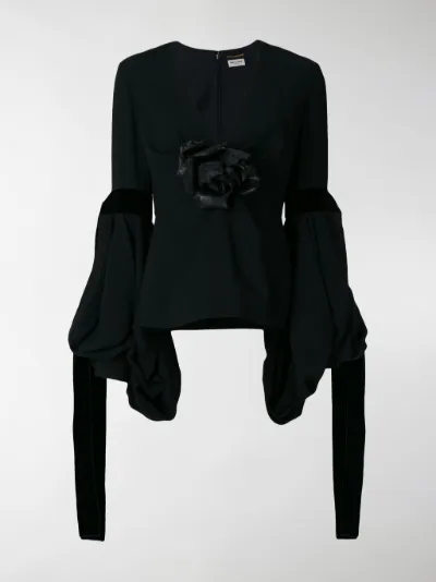 Saint Laurent - Camicia con appliqué floreale