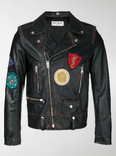 saint laurent multi patch leather jacket