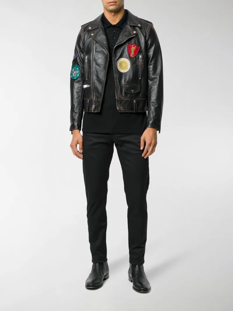 ysl patch leather jacket