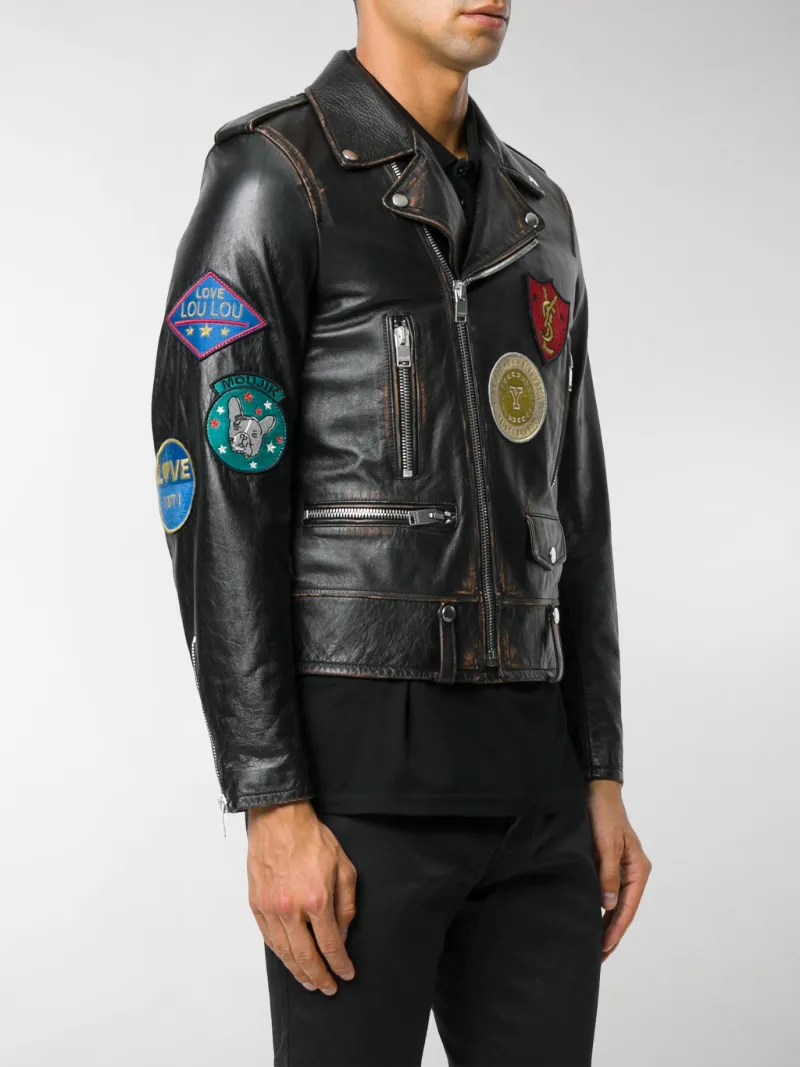 saint laurent multi patch leather jacket