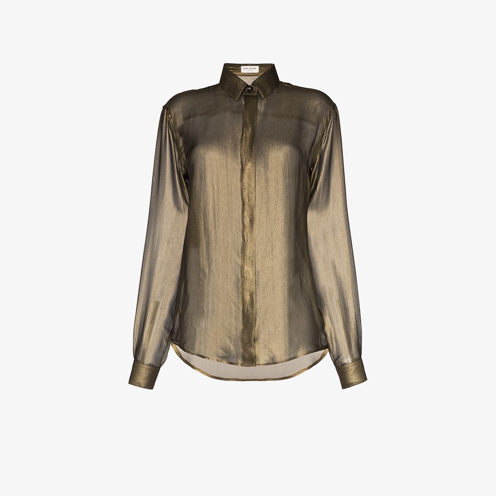 Saint Laurent diaphanous long-sleeved silk shirt | Browns