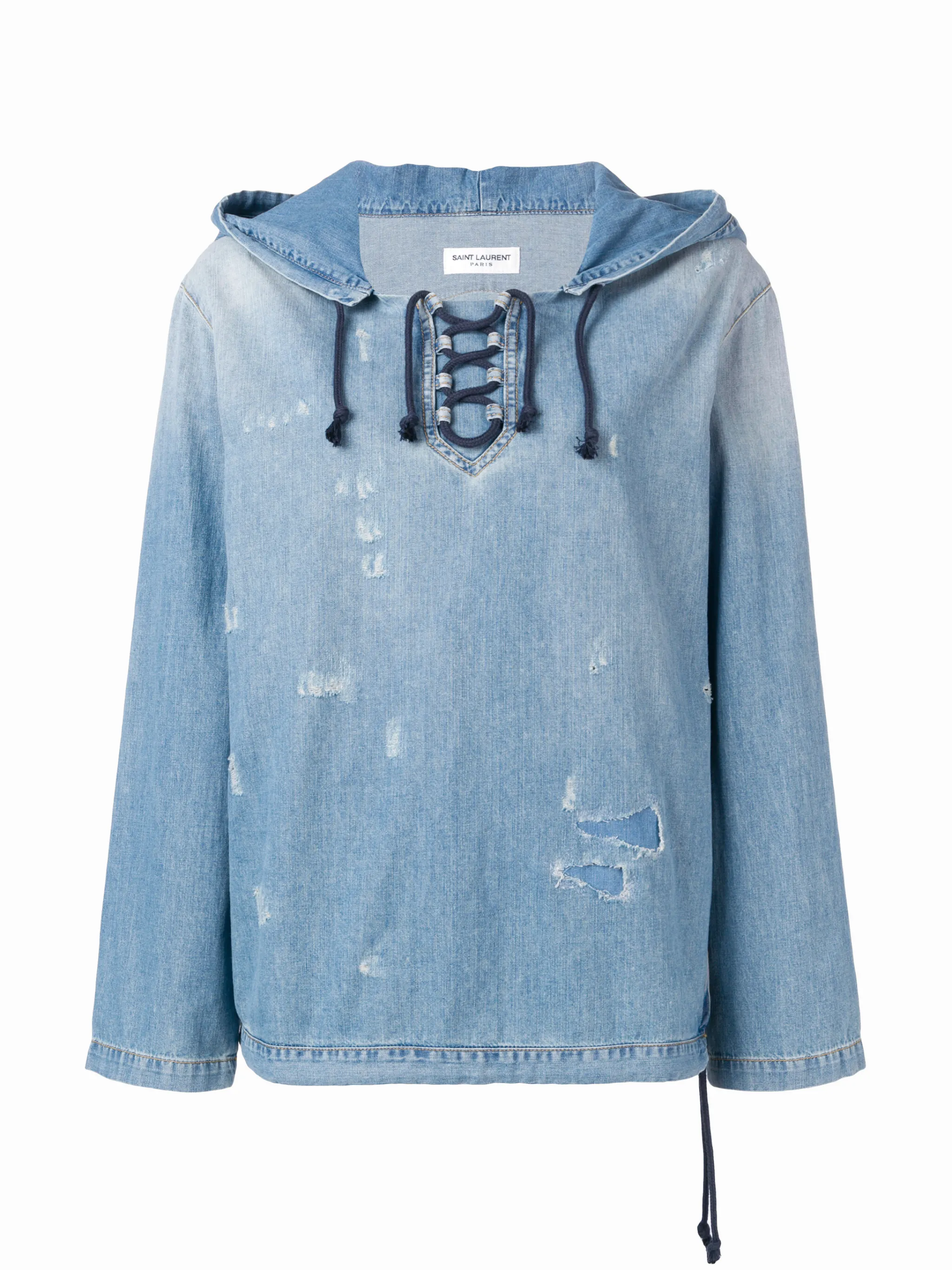 Saint Laurent distressed denim hoodie | Eraldo.com FR