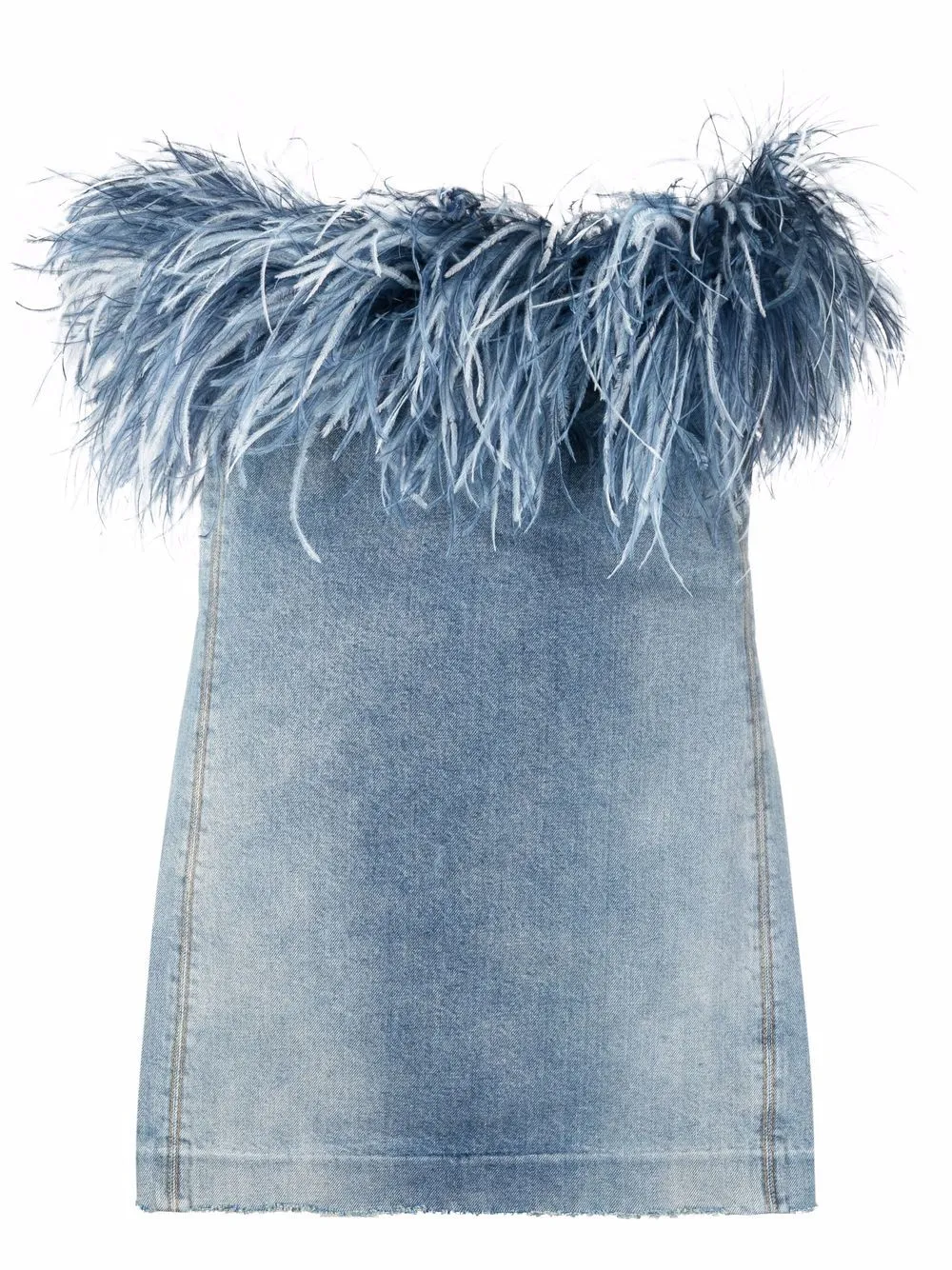 feather trim denim dress Saint Laurent US