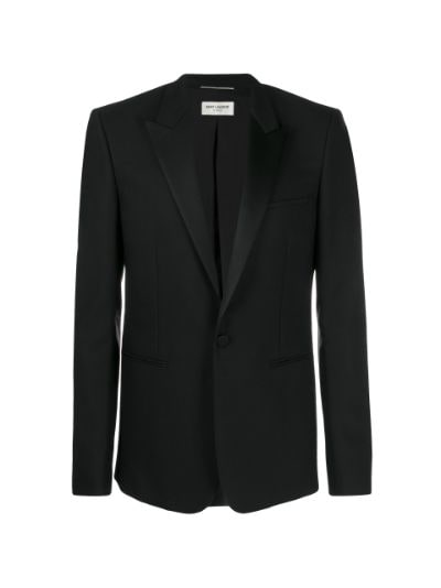 Black Wool-grain de poudre slim-leg tuxedo trousers, Saint Laurent