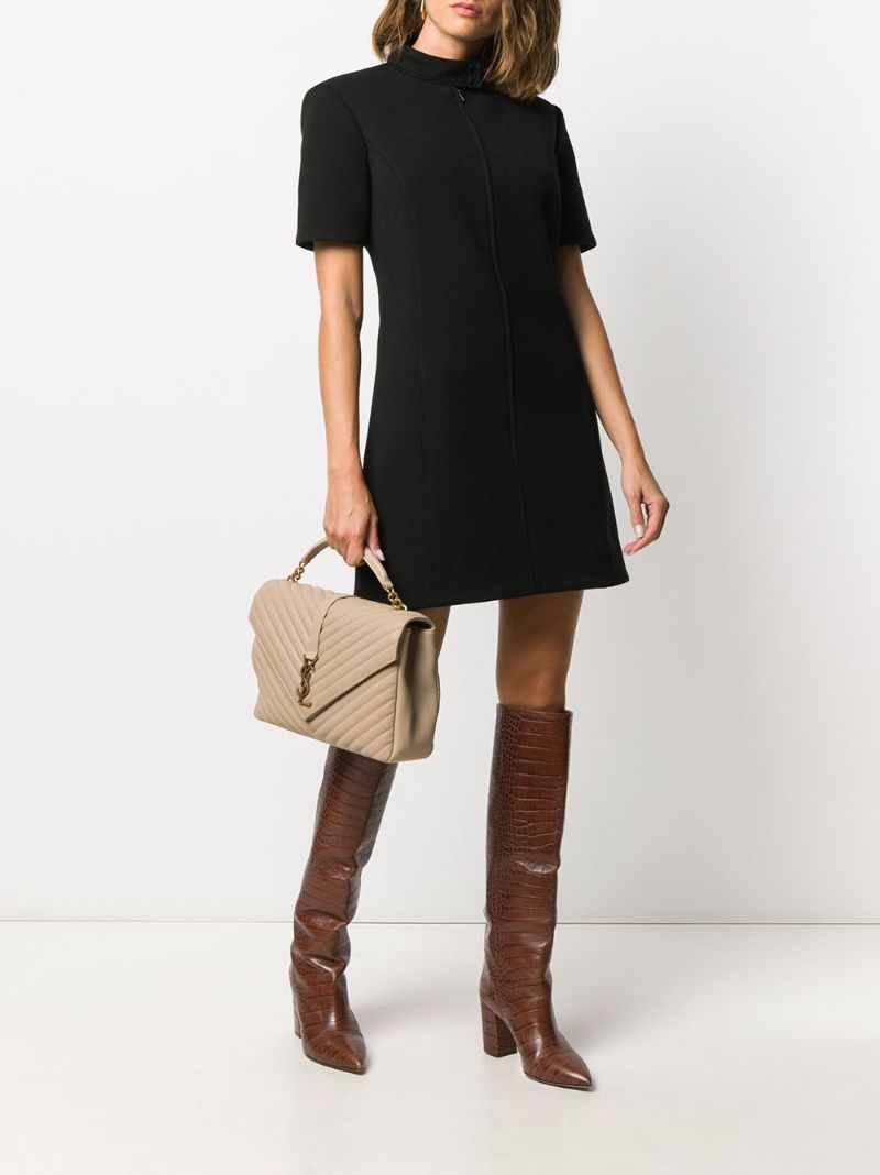 high neck shift dress with sleeves