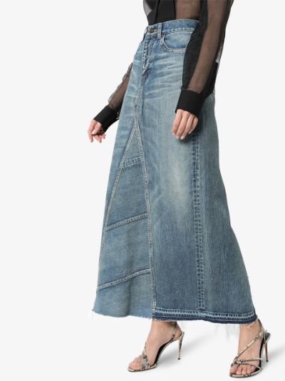 high waisted denim maxi skirt