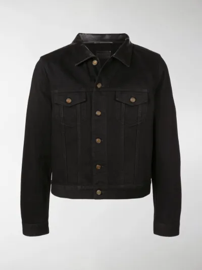 mens denim jacket with leather collar