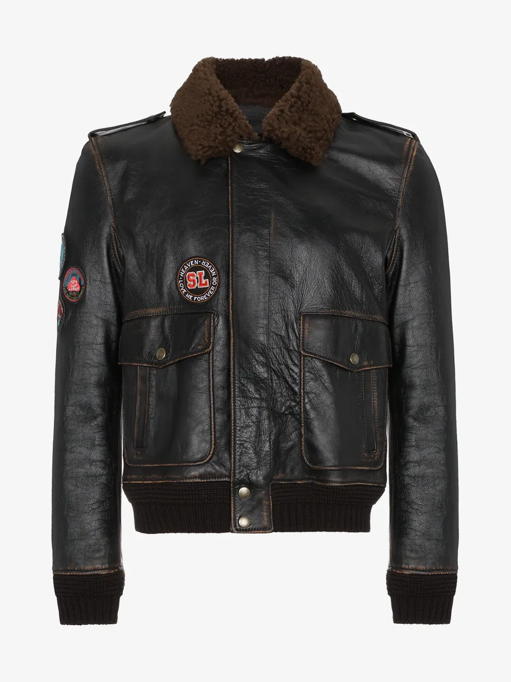 Saint Lau Leather Flight Jacket With Patches Jackets Saint Lau Leather Flight Jacket With Patches Jackets Browns