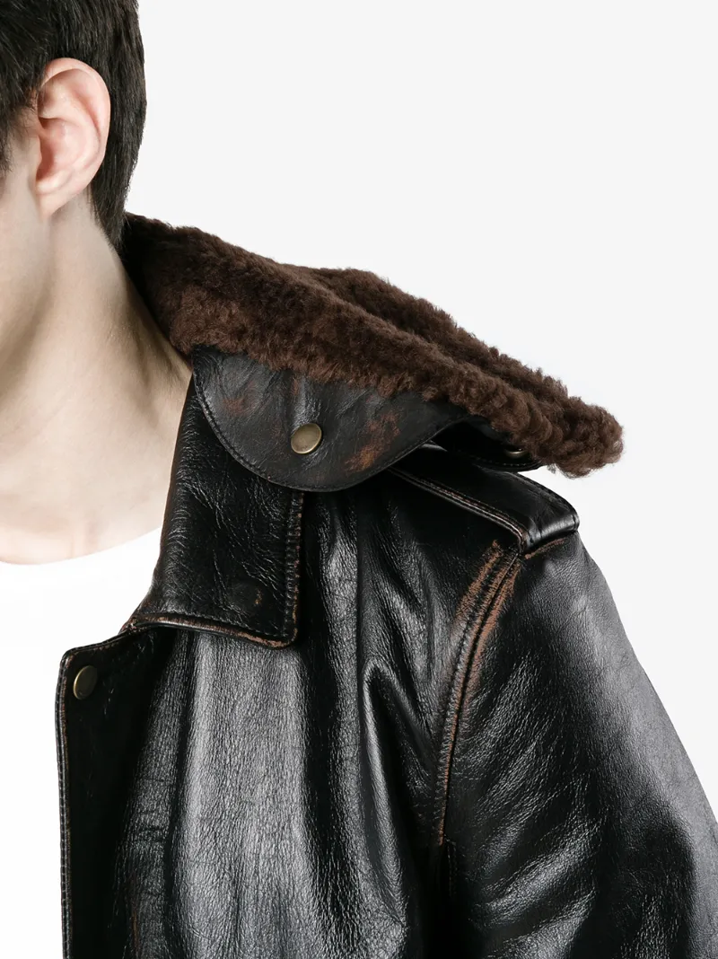 Saint Lau Leather Flight Jacket With Patches Browns