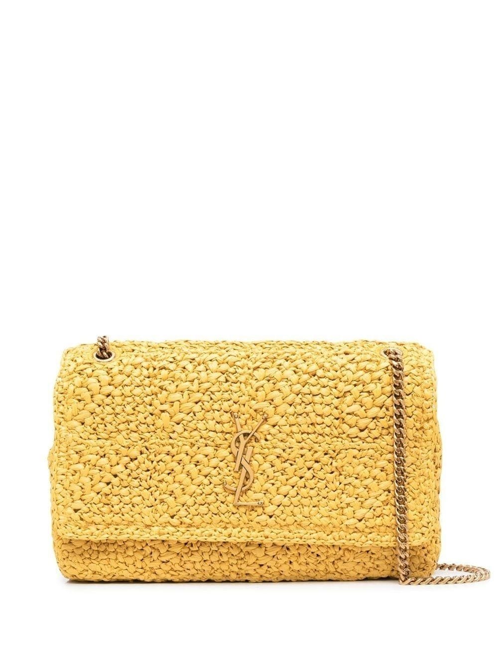 Saint Laurent Niki Raffia logo-plaque Shoulder Bag - Yellow