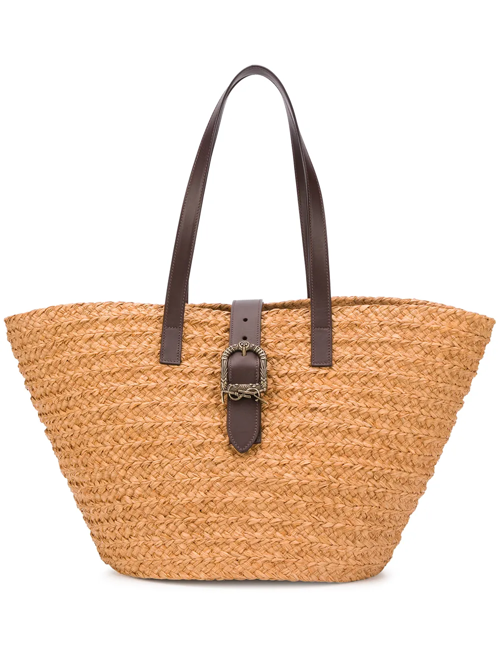 新品　未使用　SAINT LAURENT Panier ラウンド バッグ SAINT LAURENT Panier medium leather-trimmed raffia tote