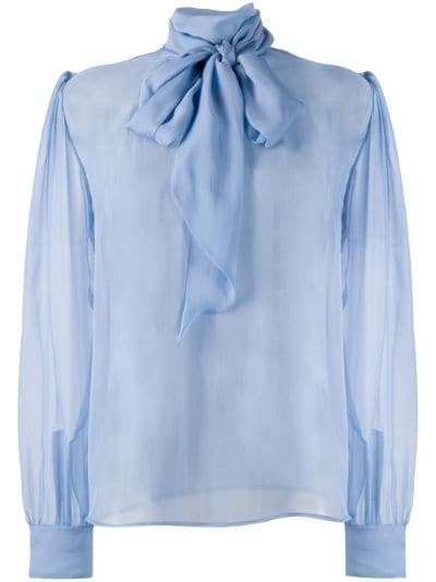 1970s Yves Saint Laurent Blush Silk Bow Blouse — Wayward Collection