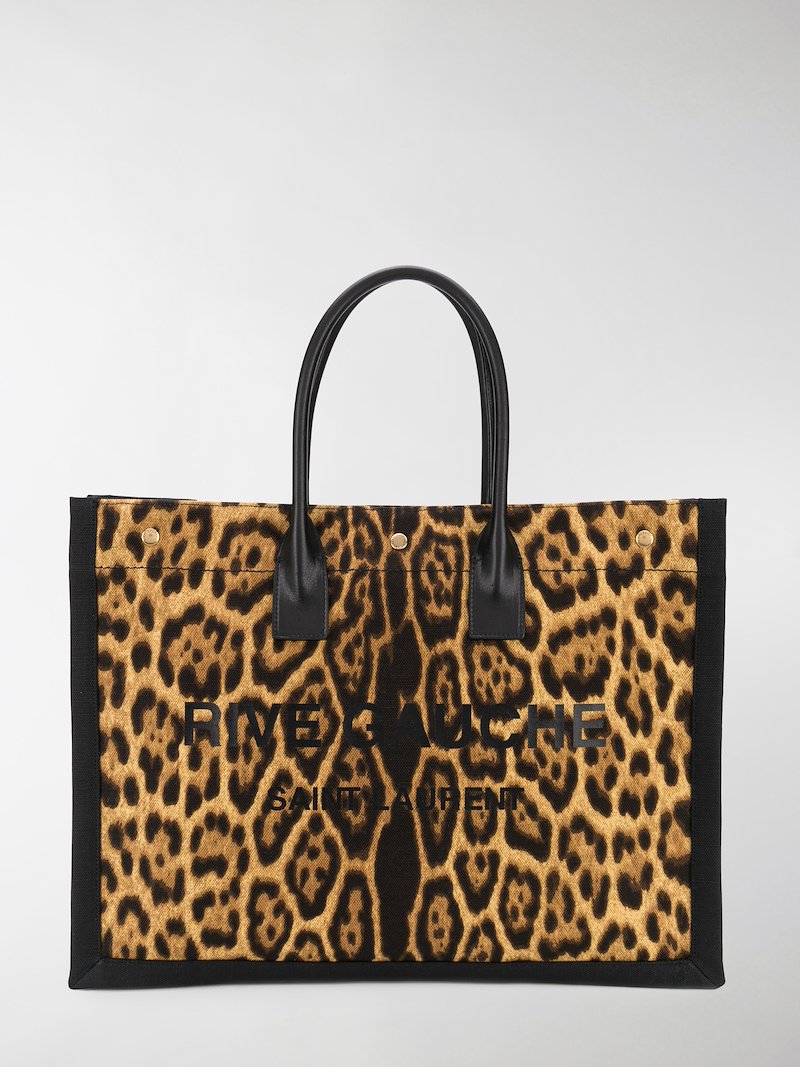 rive gauche large tote bag in printed canvas and leather