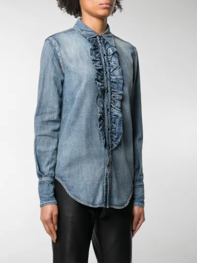 denim ruffle shirt