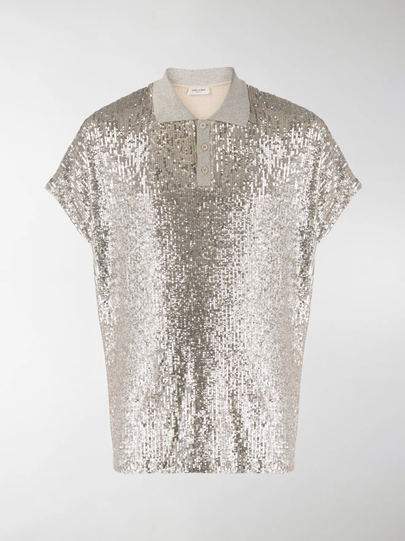 Saint Laurent Silver Sequin Boxy Polo Saint Laurent