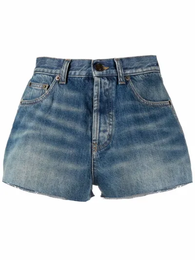 Saint Laurent Shorts denim a vita alta blu | MODES