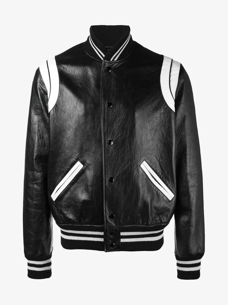 Saint Lau Stripe Leather Varsity Jacket Er Jackets Browns Saint Lau Stripe Leather Varsity Jacket