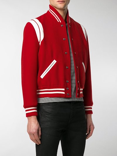 Saint Laurent Teddy Varsity Jacket Red Modes