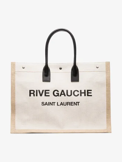 Women S Designer Bags Browns White And Beige Rive Gauche Logo Canvas Bag