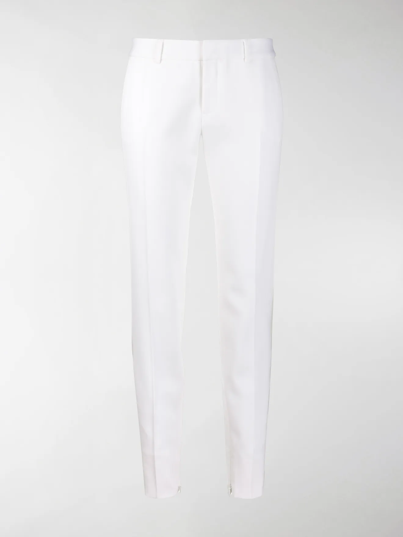 white tapered trousers