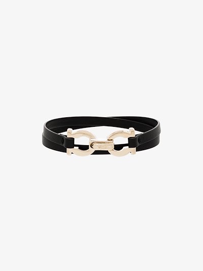 Salvatore Ferragamo Black Gancini Leather Wrap Bracelet Browns Salvatore Ferragamo Black Gancini
