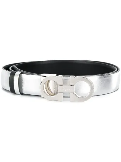 salvatore ferragamo belt black and silver