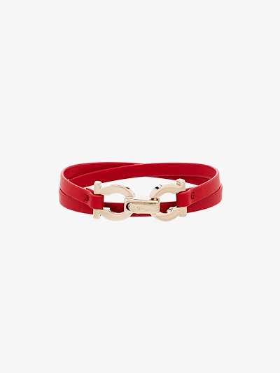 Salvatore Ferragamo Red Leather Wrap Bracelet Browns Salvatore Ferragamo Red Leather Wrap