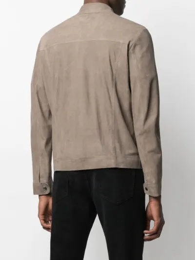 button-down leather shirt jacket 