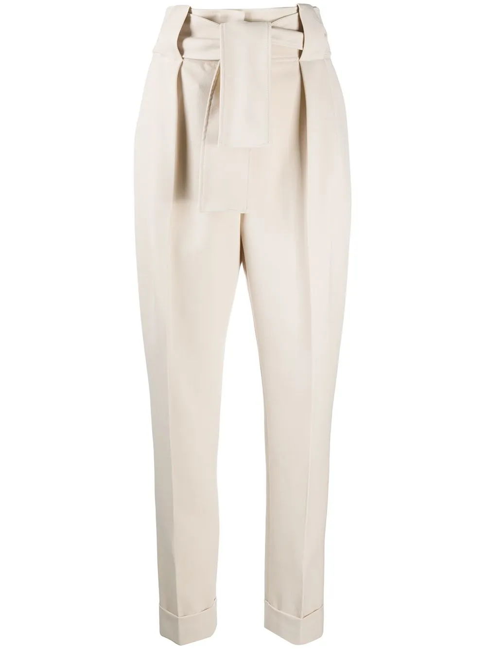 beige tie waist trousers