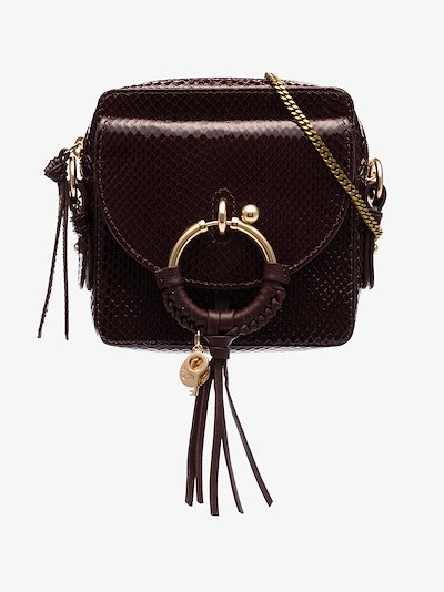 Burgundy O Ring Snake Effect Cross Body Bag