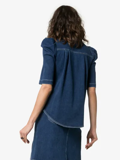 denim shirt puff sleeve