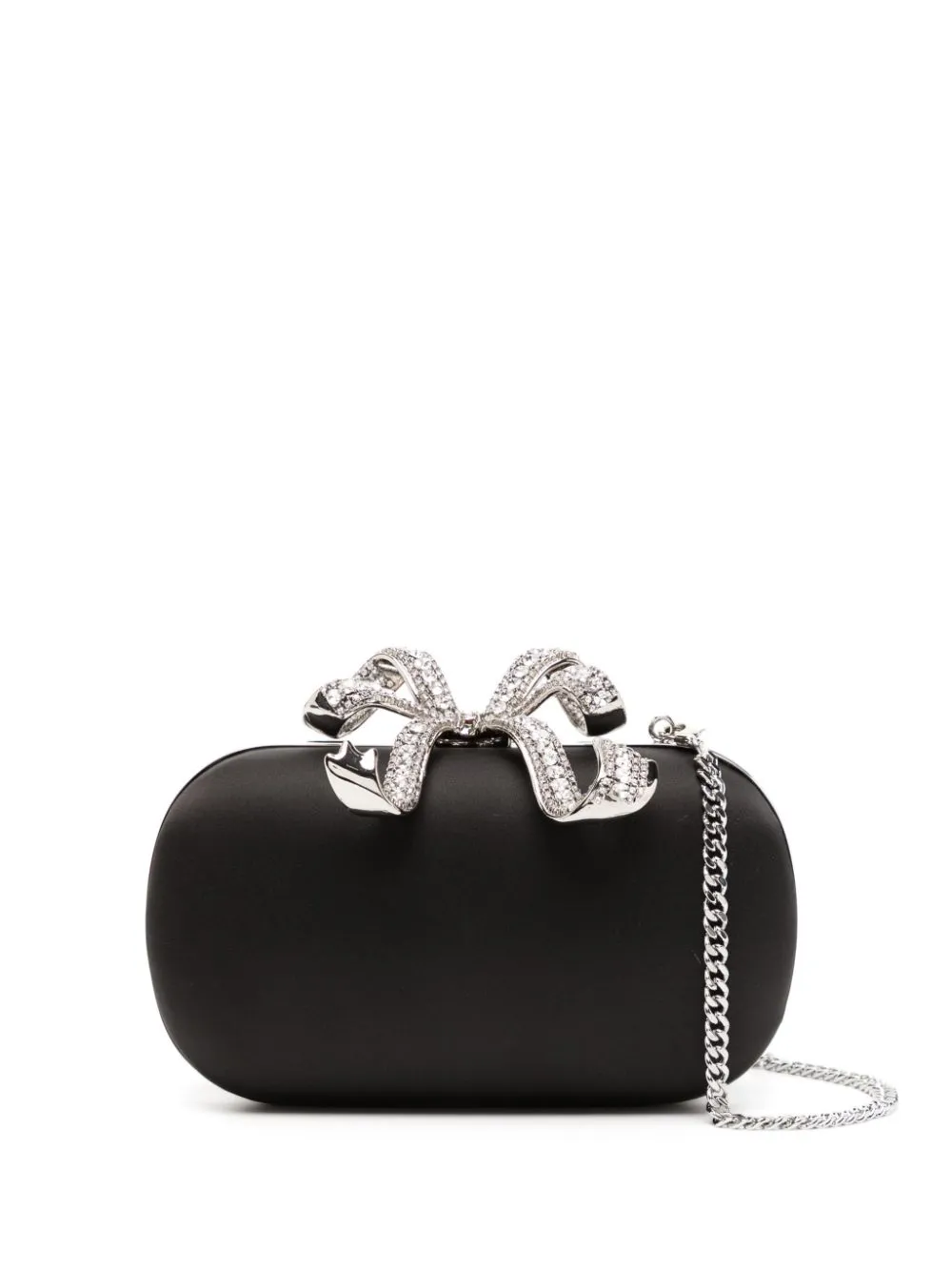 Black satin clutch bag with bow hotsell