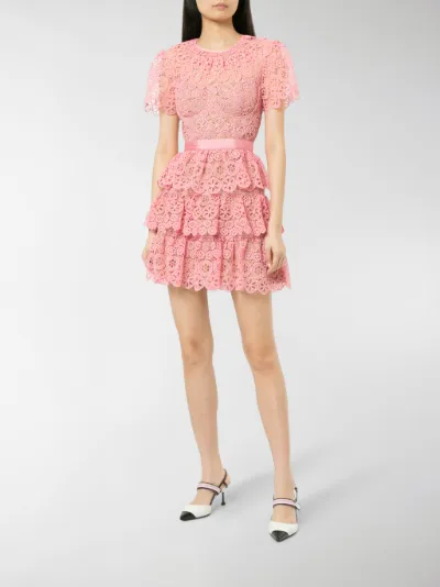 self portrait embroidered tiered mini dress