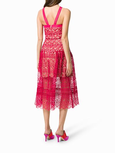 self portrait red embroidered midi dress