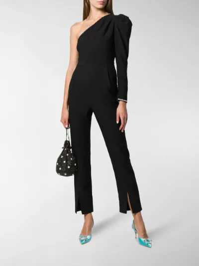 crepe one shoulder jumpsuit