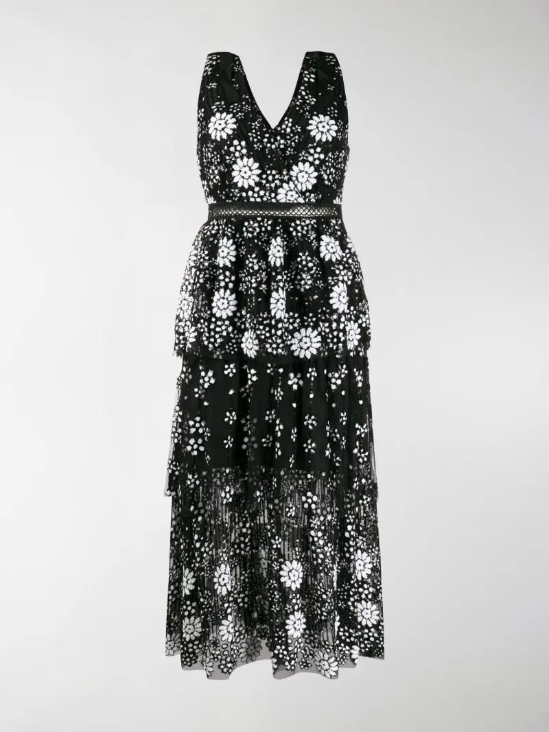 self portrait floral sequin embroidered dress
