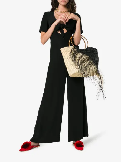 black and natural two tone frayed maxi straw tote展示图