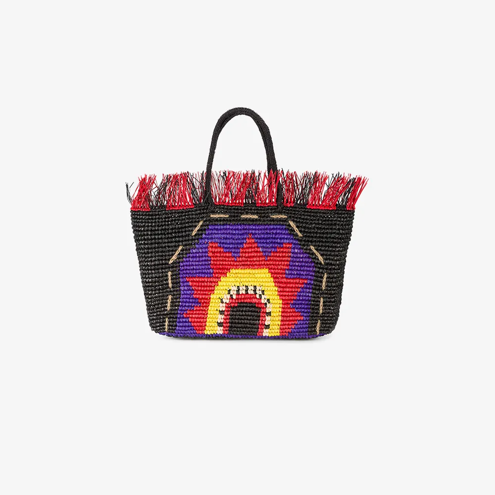 frayed woven tote bag