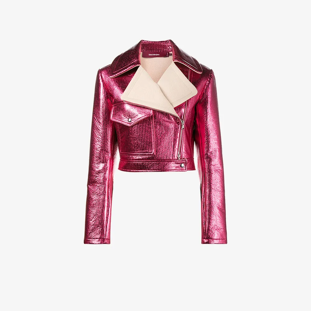 pink metallic biker jacket