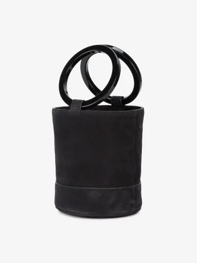 black suede bucket bag