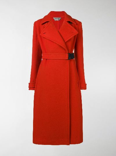 red belted trench coat