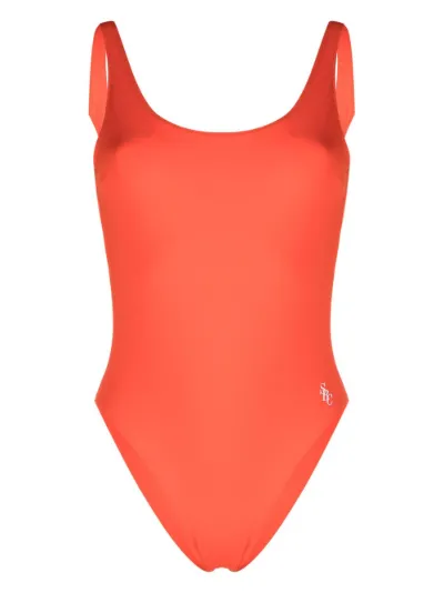 Sporty Rich logo print open back swimsuit Eraldo TV