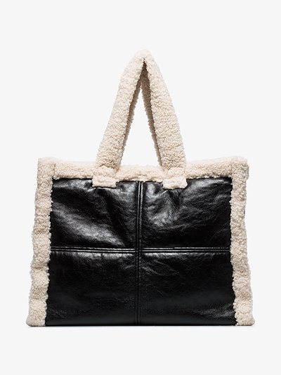 quilted city bag with faux shearling