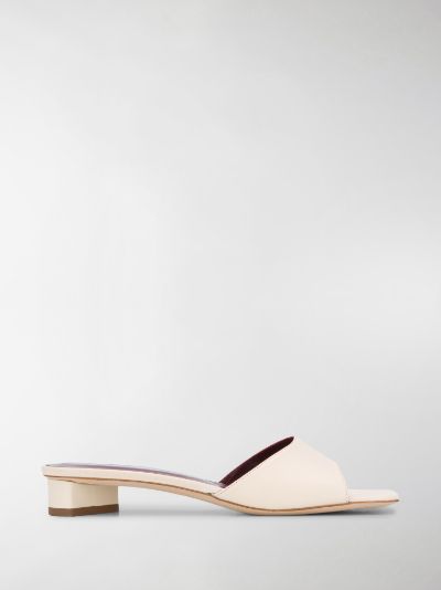 beige heeled mules