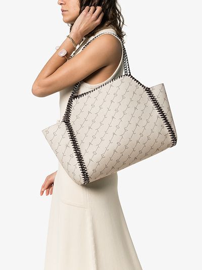 Stella McCartney beige Falabella logo print canvas tote bag Stella McCartney beige Falabella logo print canvas tote bag