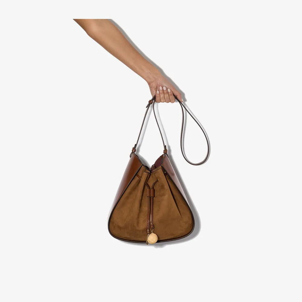 brown leather drawstring bag