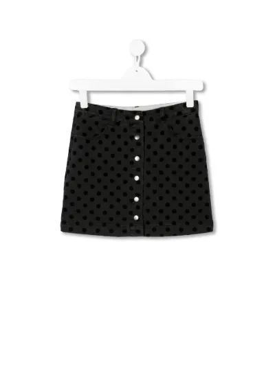 black and white polka dot denim skirt