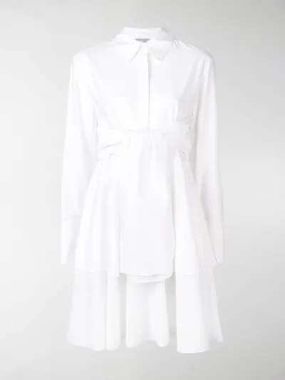 white layered shirt dress